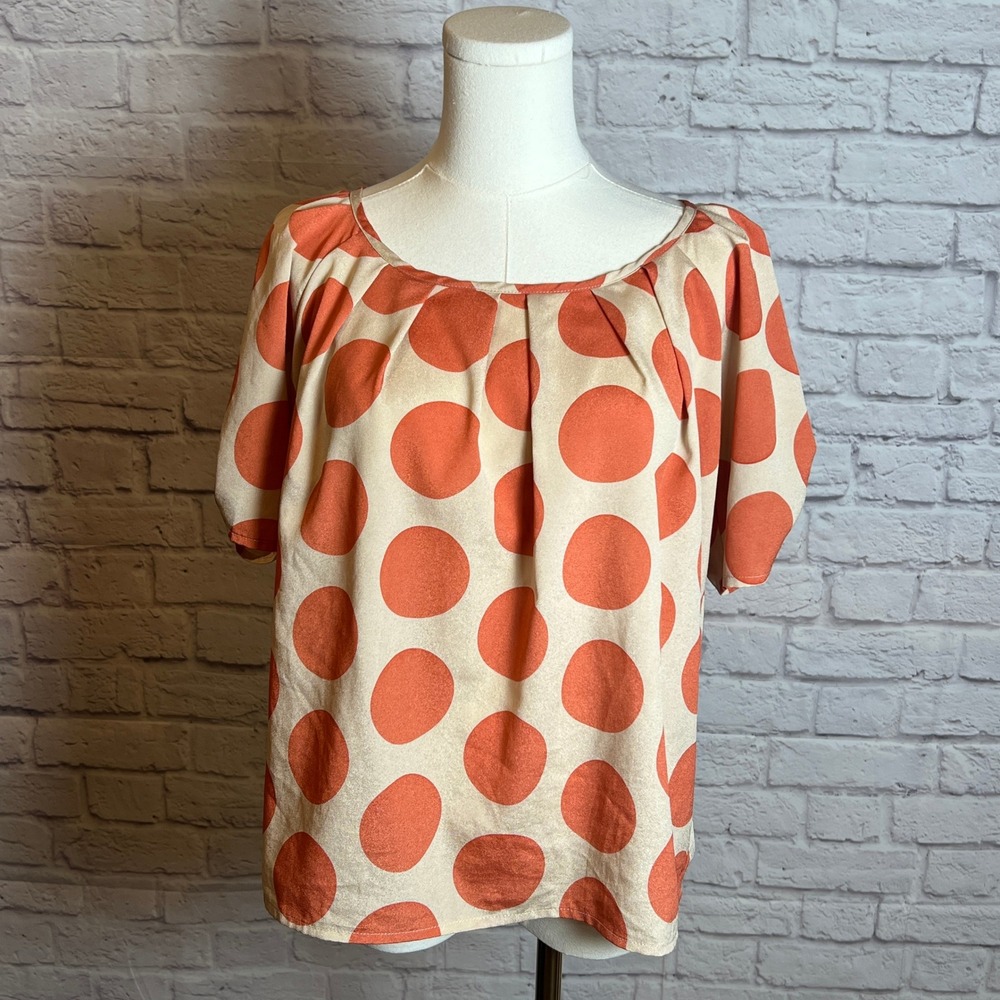 Moon Collection Women's M Cream Orange Polka Dot Blouse Retrocore Chiccore